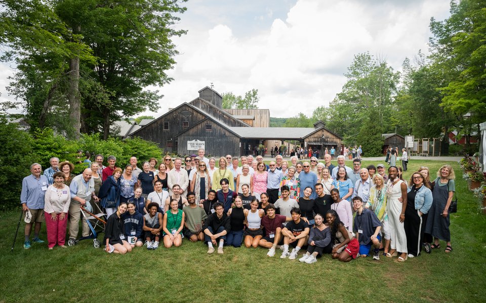 A posed group shot of School Sponsors and Dancers of The School on the Great Lawn.