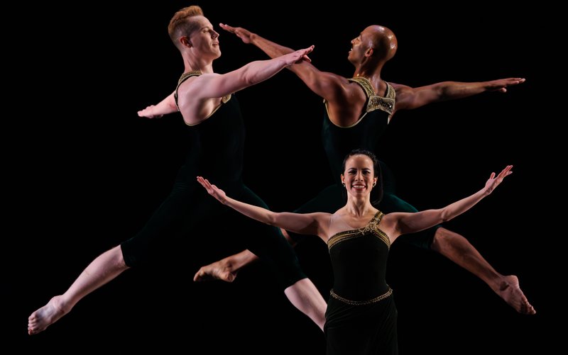 Paul Taylor Dance Company's Lee Duveneck, Shawn Lesniak, and Madelyn Ho in "Brandenburgs;" Ben McKeown photo