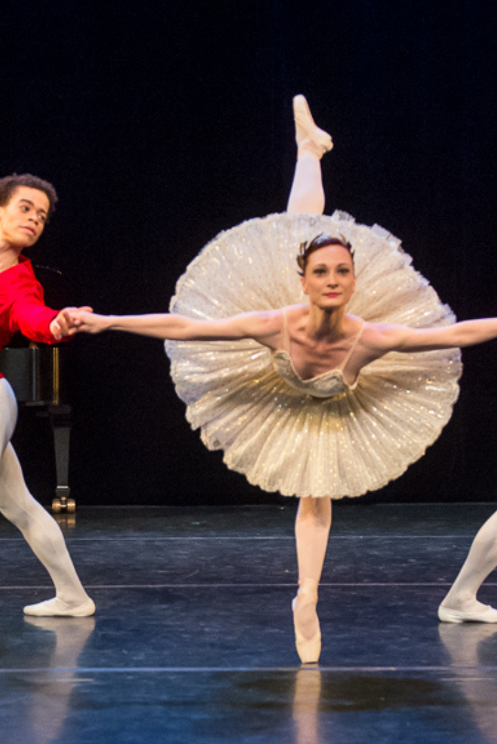 New York Theatre Ballet's Steven Melendez, Amanda Treiber, and Choong Lee in "Trio con Brio;" Richard Termine photo
